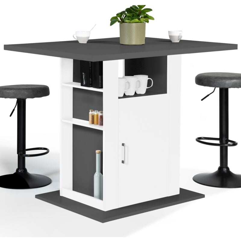 Ilot central ugo 110 cm plateau bois gris et blanc avec rangements