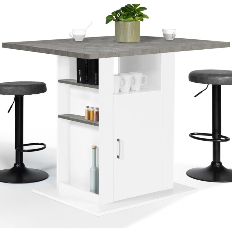 Ilot central ugo 110 cm plateau effet béton et blanc avec rangements