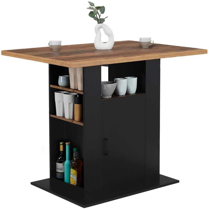 Ilot central ugo 110 cm bois noir et effet bois foncé hawkins avec rangements
