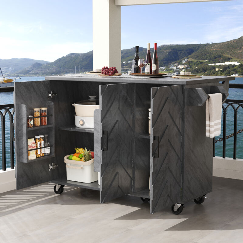 Îlot de cuisine 118x75x92cm Rangement spacieux MDF et métal Mobile avec roulettes gris