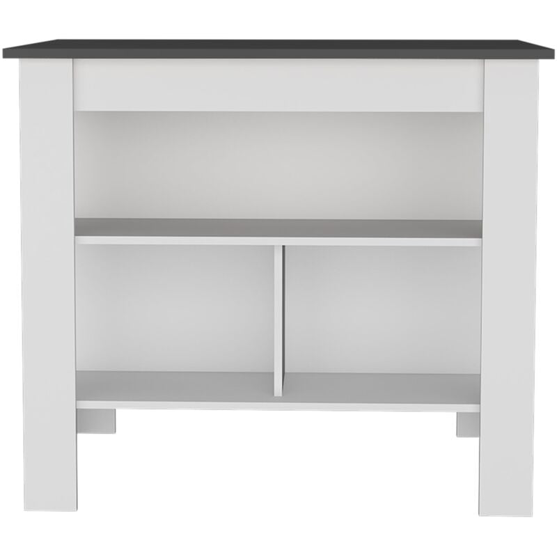 Ilot de cuisine Cala en mélaminé avec 3 étagères , Plomb / Blanc , 90 cm x 103 cm x 70 cm