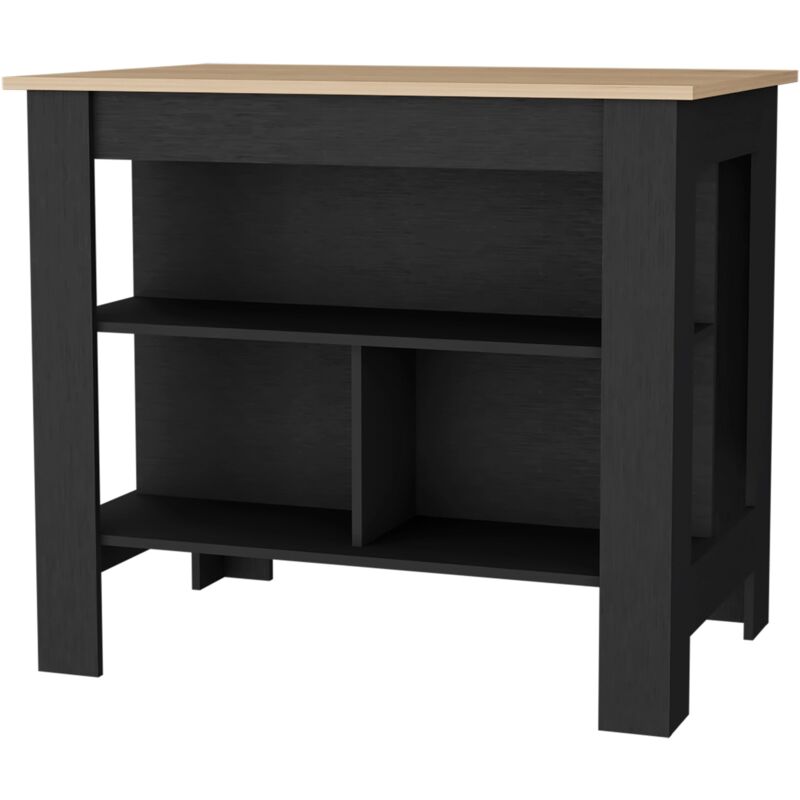 Tuhome Concept - Ilot de cuisine Cala en mélamine avec 3 étagères , Rovere / Black , 90 cm x 103 cm x 70 cm