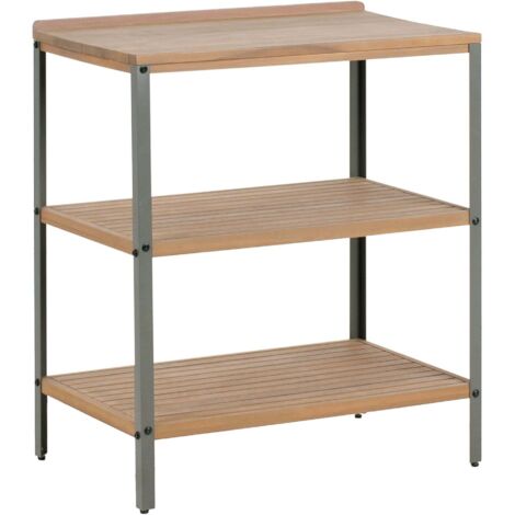 Ilot De Cuisine Extérieur En Acacia 80x50x83 Cm - Plateau Acier, 2 étagères, Charge 150 Kg - Pour Jardin, Terrasse