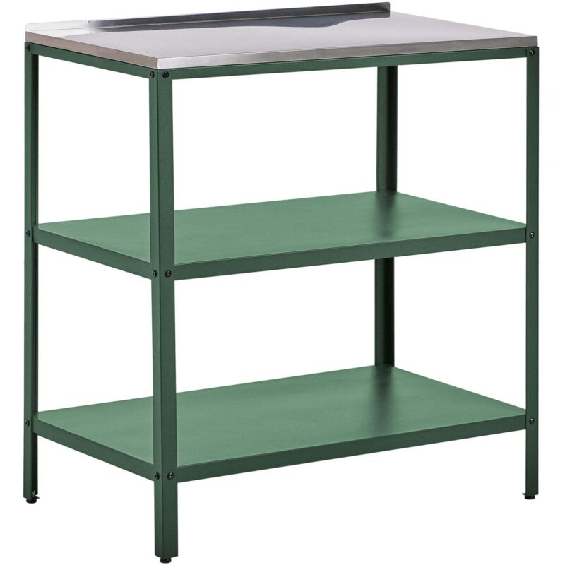 Îlot de Cuisine Extérieur en Acier Inoxydable 80 x 50 x 92 cm avec Étagères et Plan de Travail de Jardin Vert Vilama