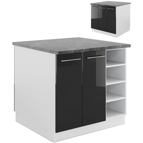 Îlot de cuisine Fame-Line, Anthracite brillant/blanc, 90 cm sans plan de travail, Vicco