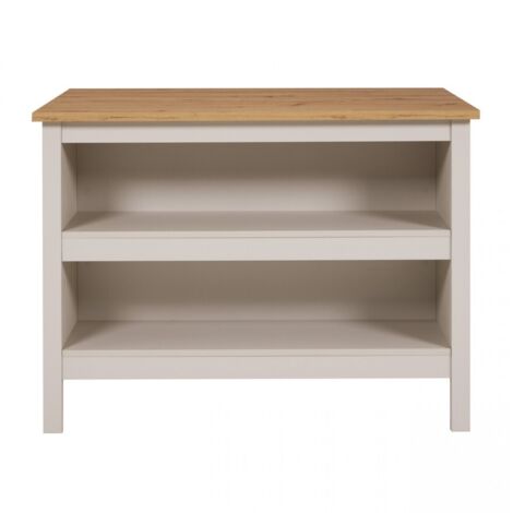 Ilot de cuisine meuble de rangement avec 2 étagères ouvertes amovibles et place pour tabourets, coloris Cachemire/Chêne Artisan - Longueur 124 x Profondeur 75 x Hauteur 91,5 cm