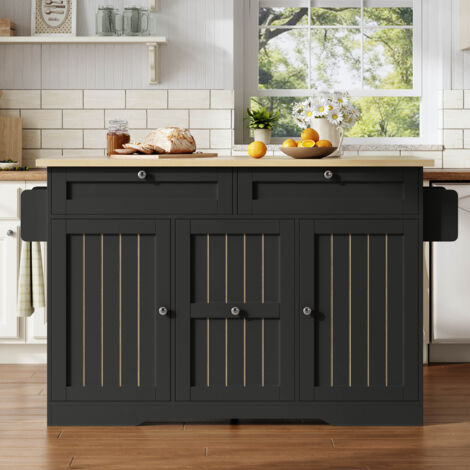 Îlot de cuisine mobile 120×45(70)×92 cm – Plateau rabattable – Rangements multiples – MDF mélaminé