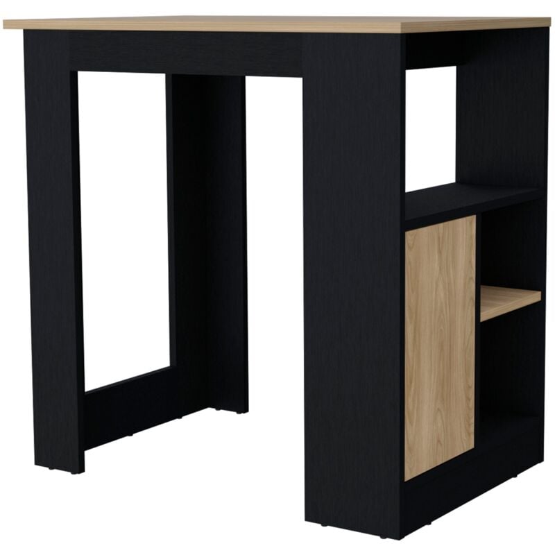 Tuhome Concept - Ilot de cuisine Stirling en mélaminé avec 3 étagères et porte de rangement inférieure , Noir / Beige , 91.3 cm x 92 cm x 59 cm