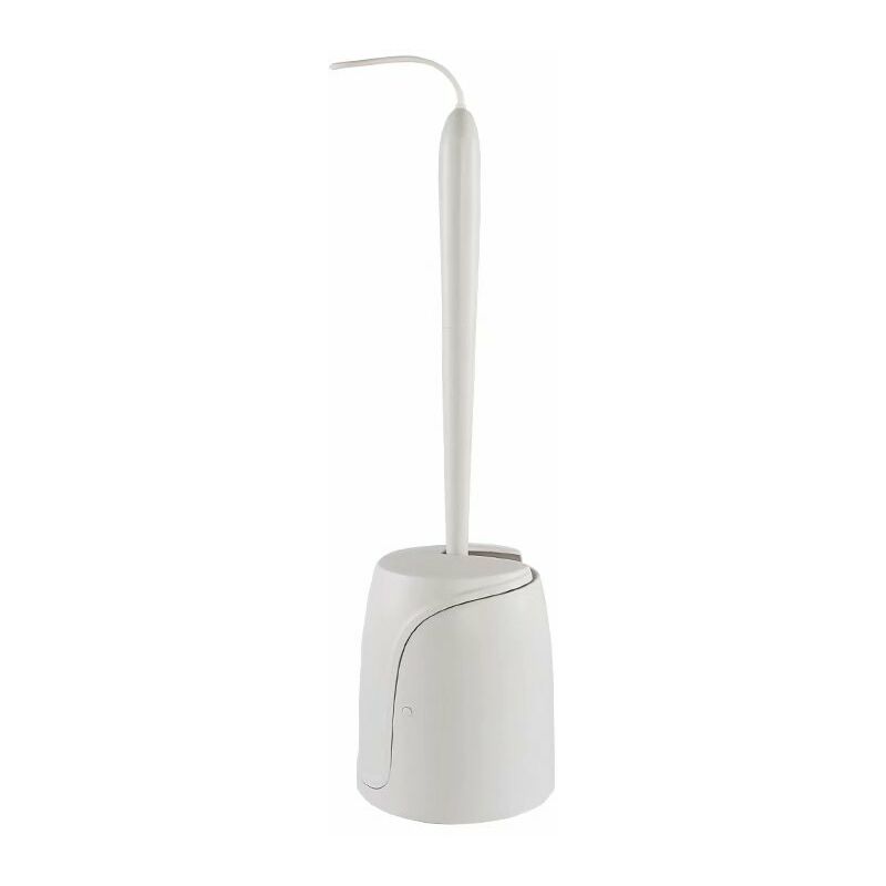 Ilovemono Brosse de toilette en silicone avec brosse de nettoyage en plastique à poils souples à long manche, 12,6 * 53 cm blanc