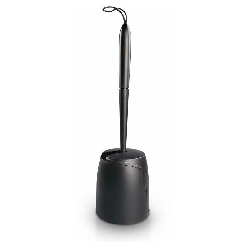 Ilovemono Brosse de toilette en silicone avec brosse de nettoyage en plastique à poils souples à long manche, 12,6 * 53 CM noir