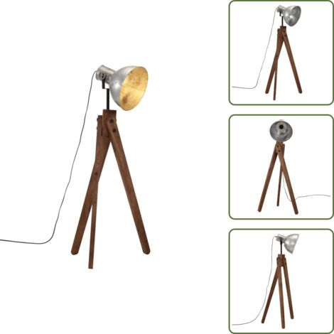 Iluminación ambiente - vidaXL Lámpara de pie plateado vintage 25 W E27 45x45x120 cm - Lámpara de madera