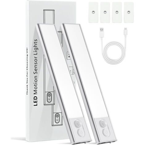 Iluminación debajo de los gabinetes, iluminación magnética debajo de los gabinetes, luz LED inalámbrica regulable con sensor de movimiento para armario, luces recargables para gabinetes de 1100 mAh, l