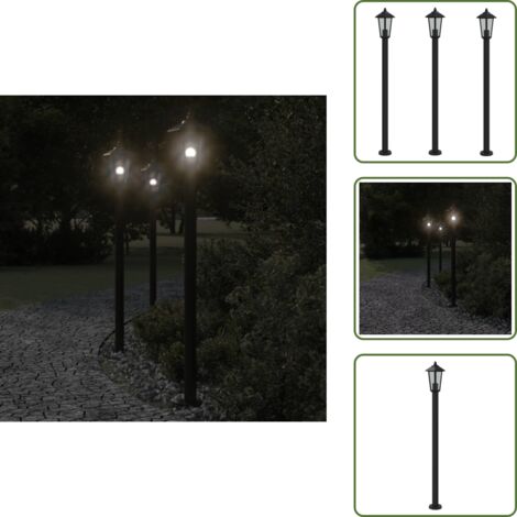 Iluminación exterior - vidaXL Farolas de exterior 3 unidades acero inoxidable negro 120 cm - Farola de suelo