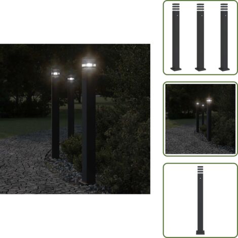 Iluminación exterior - vidaXL Lámparas suelo exterior con sensor 3 uds aluminio negro 110 cm - Lámparas con sensor