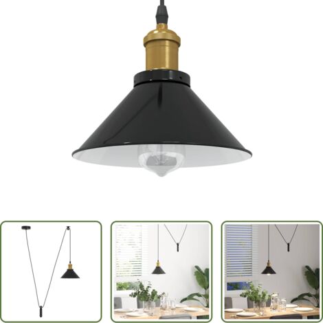 Iluminación -  Lámpara colgante regulable en altura E27 negro brillante Ø 22cm