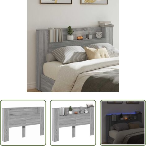Iluminación LED -  Cabecero Gris Sonoma 160 x 16,5 x 103,5 cm Madera de ingeniería