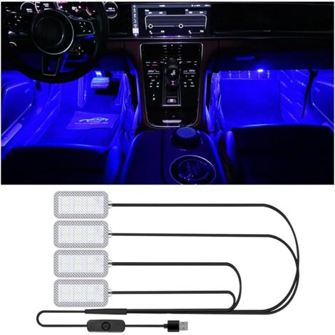 Iluminación LED de Ambiente Para Auto, Interior Atmósfera Luces, Color Decoración Lámpara, Luz de Pie USB Uno Arrastra Cuatro (Azul)