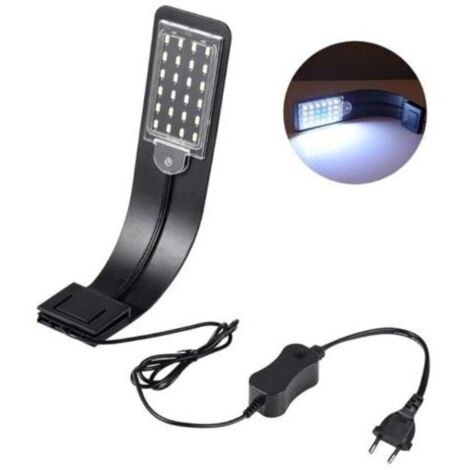 Iluminación para acuarios, barra de luz LED para acuarios de agua dulce, luz ultradelgada de 10 W, resistente al agua IPX7, con potente pinza y 24 LED blancos y azules para acuarios de 30 a 60 cm.