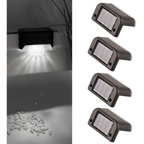 Iluminación solar para escaleras exteriores - 4 unidades, blanca, IP65, ABS, resistente al agua, 8 cm.