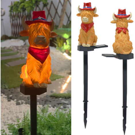 Iluminación solar para patios  Luces decorativas para jardín de Highland Bull  Juego de 2  Iluminación ambiental para patios y jardines