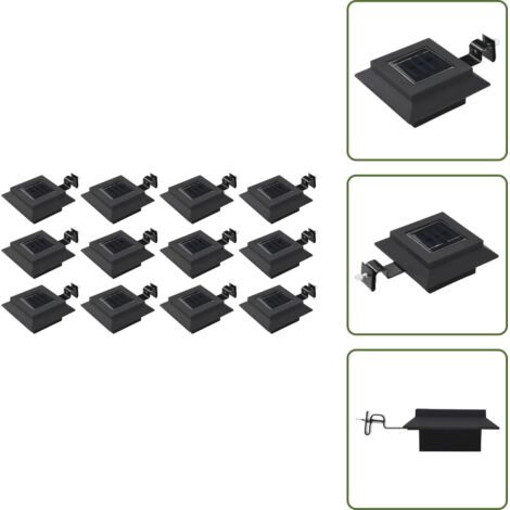Iluminación solar - vidaXL Lámparas solares cuadradas de exterior negras 12 uds LED 12 cm - Lámparas solares negras