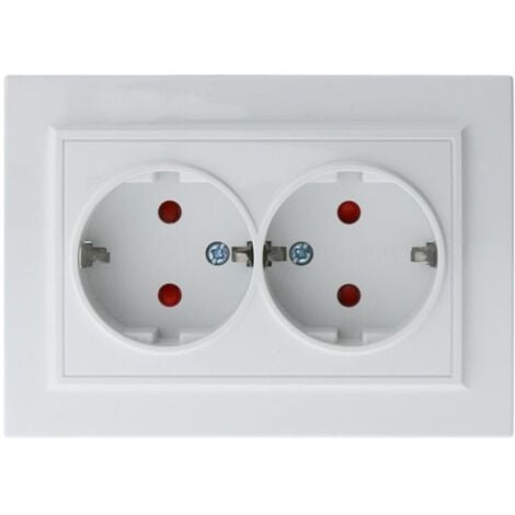 IluminaShop - Enchufe Doble Empotrable Tipo F Schuko Blanco Marco Incluido IP20 Serie wLine