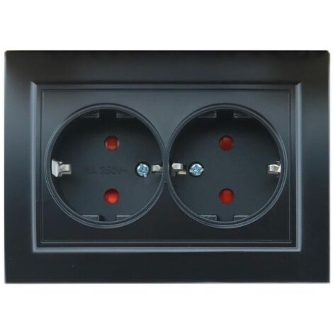 IluminaShop - Enchufe Doble Empotrable Tipo F Schuko Negro Marco Incluido IP20 Serie wLine