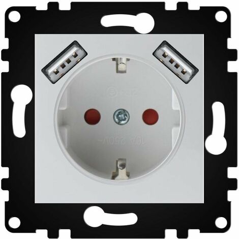 IluminaShop - Enchufe Empotrable Tipo F Schuko Con Doble USB Blanco 16A IP20 Serie wLux