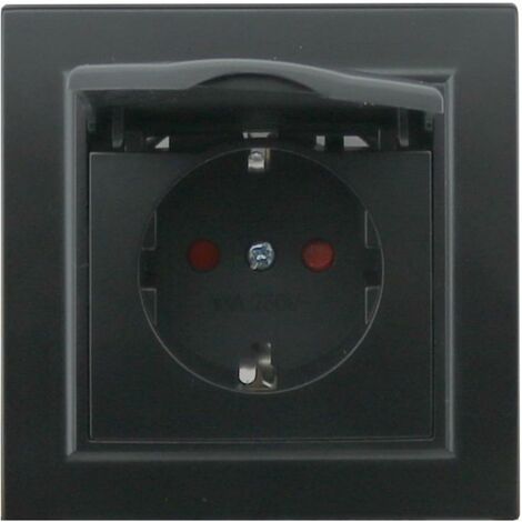 IluminaShop - Enchufe Empotrable Tipo F Schuko Negro con Tapa 16A Marco Incluido IP44 Serie wLine