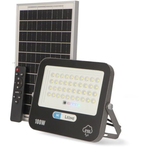 IluminaShop - Foco Proyector LED Solar 100W IP65 con Sensor Crepuscular y Control Remoto Blanco Frio 6000K