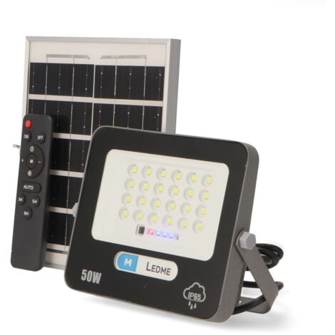 IluminaShop - Foco Proyector LED Solar 50W IP65 con Sensor Crepuscular y Control Remoto  Blanco Frio 6000K