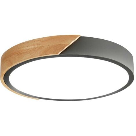 ILUMSTORE IluminaShop - Plafon LED Circular Madera Natural Gris Regulable CCT 24W 2400LM Ø30 con Mando a Distancia 3000+4000+6000