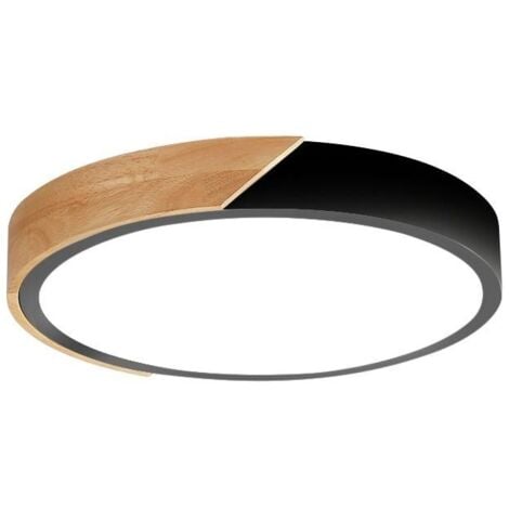 ILUMSTORE IluminaShop - Plafon LED Circular Madera Natural Negro Regulable CCT 24W 2400LM Ø30 con Mando a Distancia 3000+4000+6000