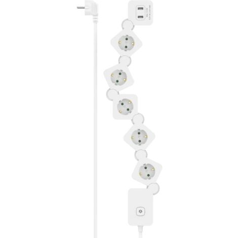 IluminaShop - Regleta Ladron de 5 enchufes + USBA 12W Flexible con Interruptor Blanca (1,4 Metros)