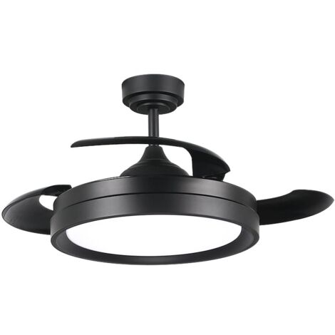 IluminaShop - Ventilador de Techo LED 36W Negro Motor DC Verano e Invierno 3000+4000+5000 con Mando a Distancia y Palas Retractiles