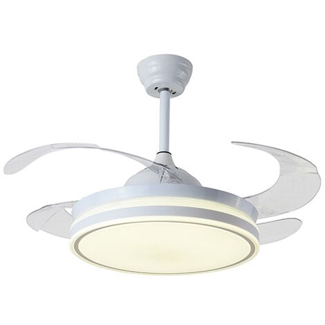 IluminaShop - Ventilador de Techo LED Blanco 4 Aspas Transparentes DC 48W 3000+4000+6000 con Mando a Distancia y Palas Retractiles