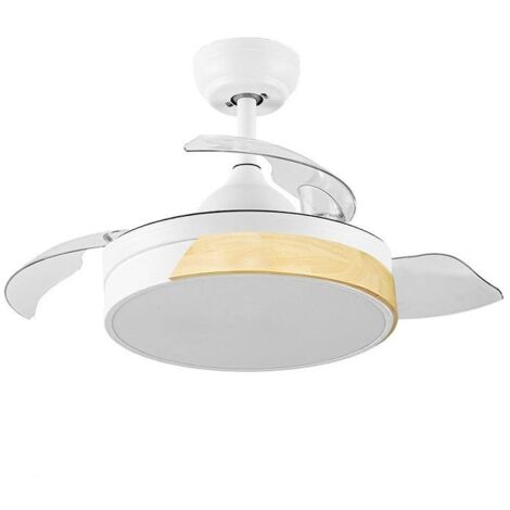 IluminaShop - Ventilador de Techo LED Messe Madera 72W Blanco DC Ultra Silencioso con Mando a Distancia y Palas Retractiles Verano / Invierno  3000+4000+6000