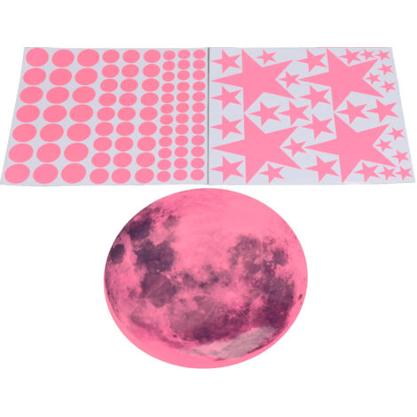 Im Dunkeln leuchtende Mond- und Sternenaufkleber fürs Kinderzimmer - Rosa Wanddekoration fürs Wohnzimmer