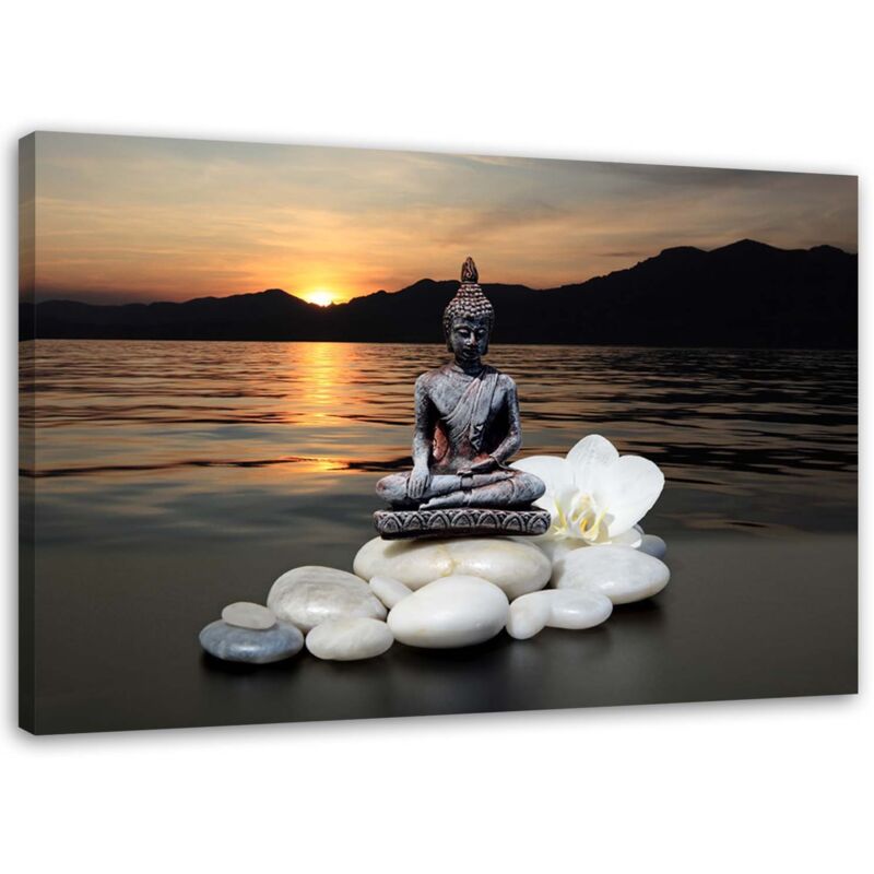 Image, Bouddha sur fond de soleil couchant - 100x70