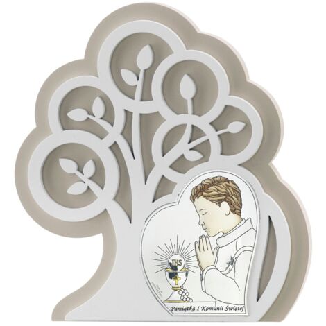 Image de la Sainte Communion en argent avec gravure - un souvenir de la première communion pour un garçon  Taille: 14x15,5 cm  UGS : VL81401S/1LCOL