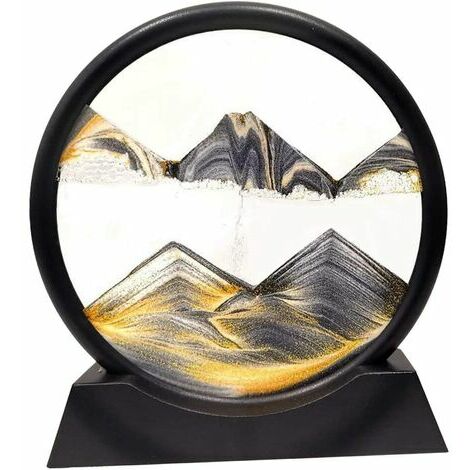 Image de Sable en Mouvement, Sable Coulant Sable Sable Art Sandscapes Sculptures Art de Bureau Étagères de Décoration - Or Blanc Noir, 7po