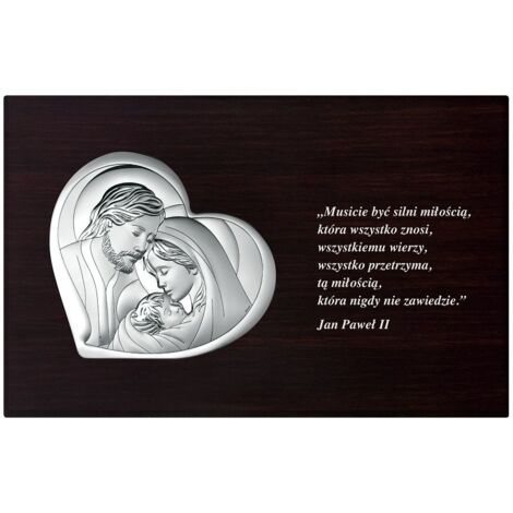 Image du cœur moderne en argent de la Sainte Famille avec une citation de Jean-Paul II 18x11,5 Taille: 18x11,5 cm UGS : BC6480/W