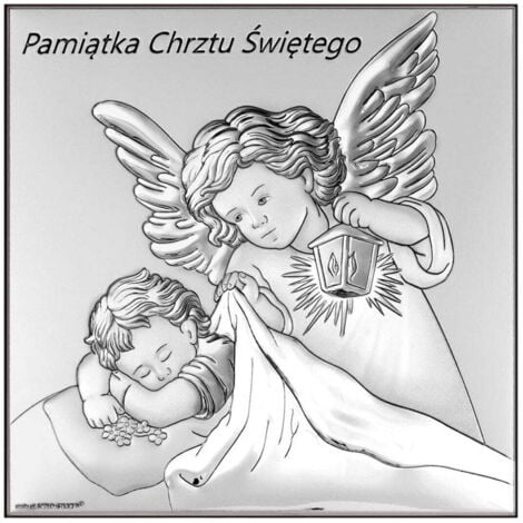 Image en argent d'un ange avec une lanterne, souvenir du Saint Baptême 6733 8 x 8 cm