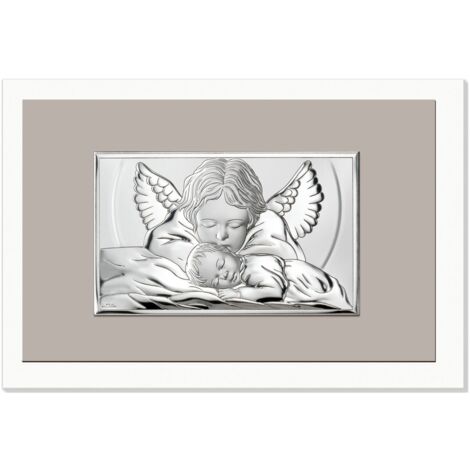 Image moderne d'ange gardien en argent au-dessus du lit Taille: 19x13 cm UGS : VL81491/1L