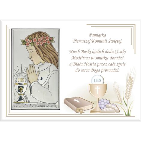 Image souvenir de la première communion, cadeau en argent pour une fille, coloré 18x13 Taille: 18x13 cm Couleur : blanc UGS : VL860/4LBICOL