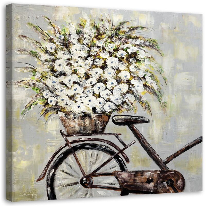 Image sur toile, Bouquet de fleurs et vélo - 30x30