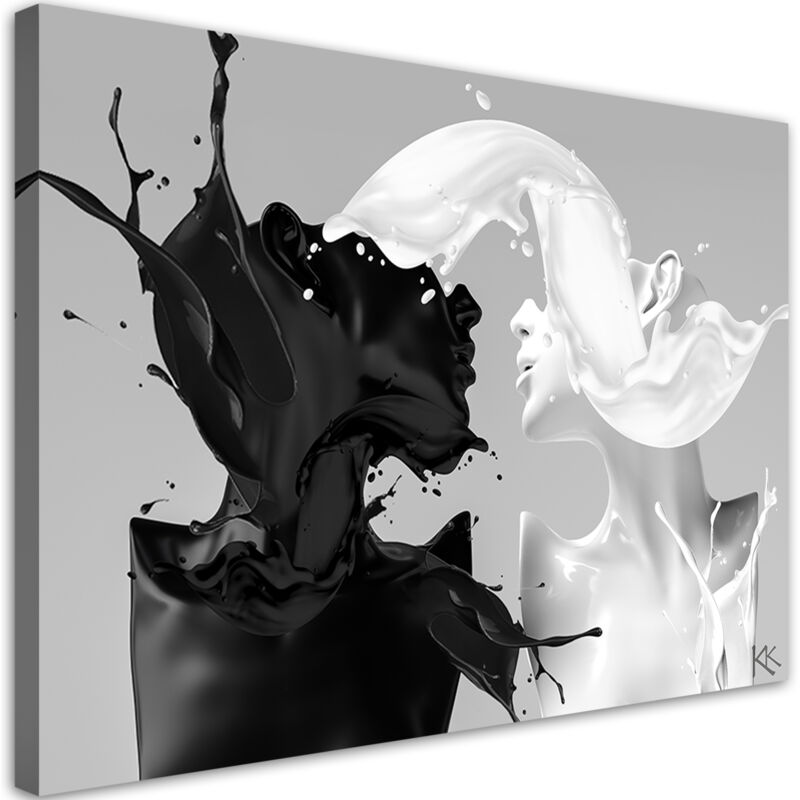 Image sur toile, Café et Lait couple amoureux noir et blanc - 120x80