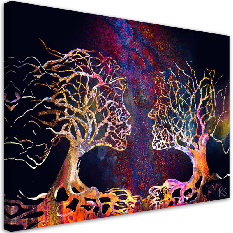 Image sur toile, Couple d'arbres baiser abstraction - 100x70