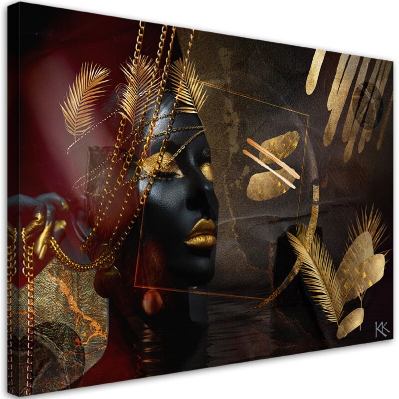 Image sur toile, Femme Africaine Gold Abstraction - 120x80