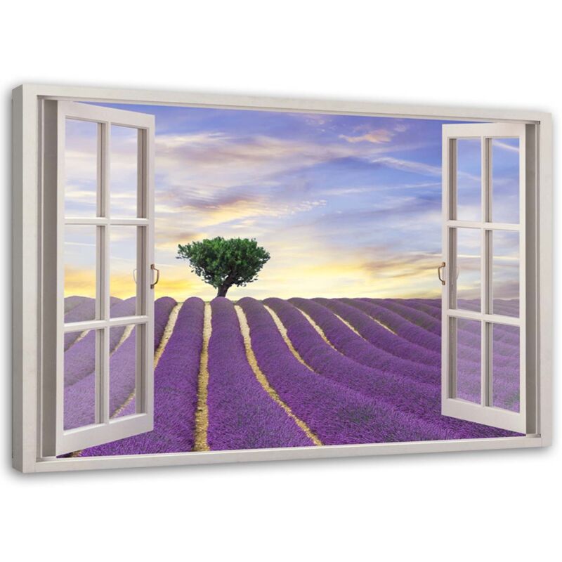Image sur toile, Fenêtre - champ de lavande - 120x80